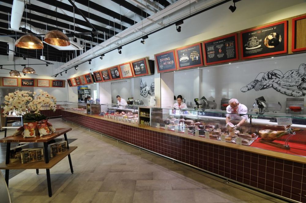 The Huber's Butchery meat and sausage counters add up to over 40 metres long