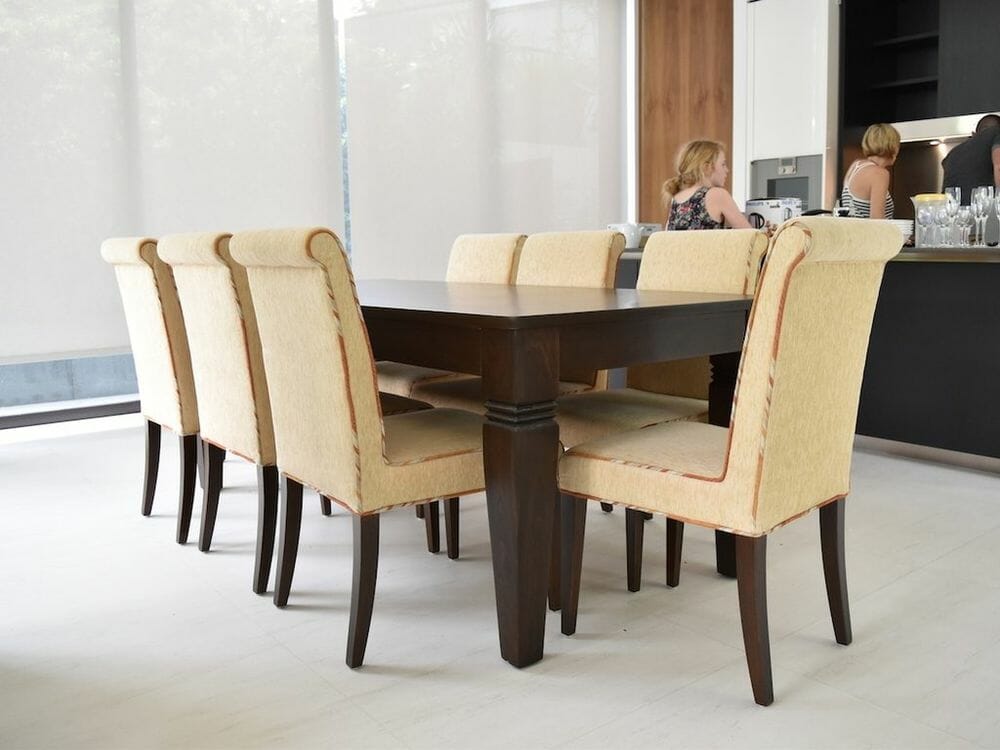 Entertain away from the moment you get the house keys with this eight-seater dining table and chairs