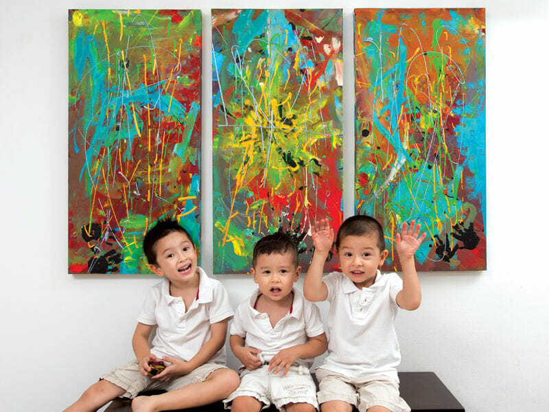 Children with artwork