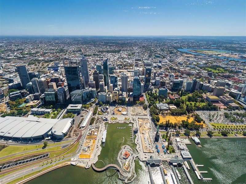 Aerial view of Elizabeth Quay, Perth, Western Australia