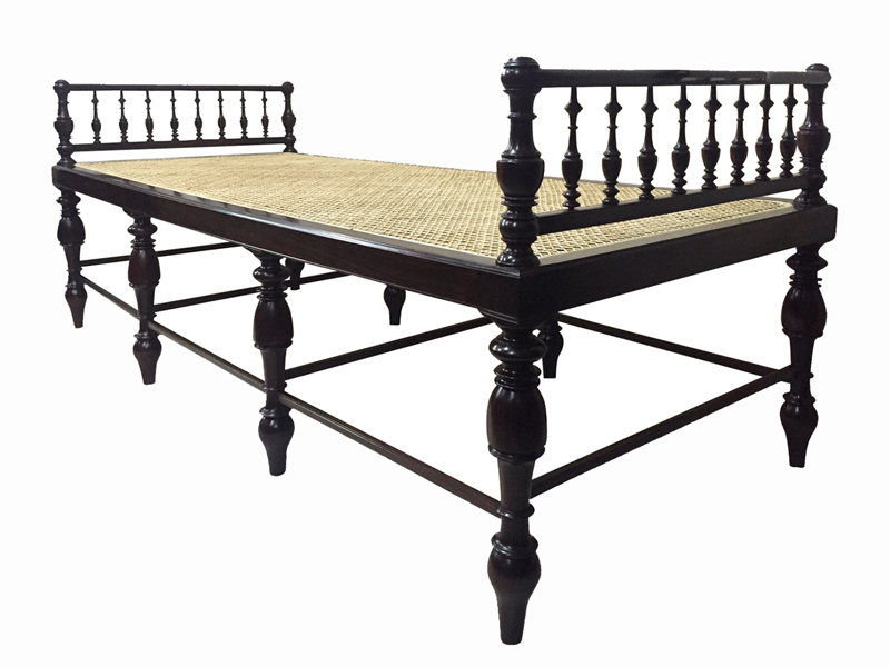 British colonial caned rosewood bench, The Past Perfect Collection, furniture, bench, home interior