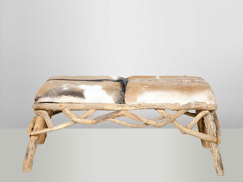 Bench with driftwood frame and natural goat-skin hide, House of AnLi, Furniture, Bench, Home interior