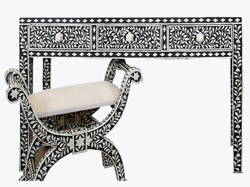 Bone inlay console table with roman stool, Hacienda Blue, Furniture, Console, Home interior