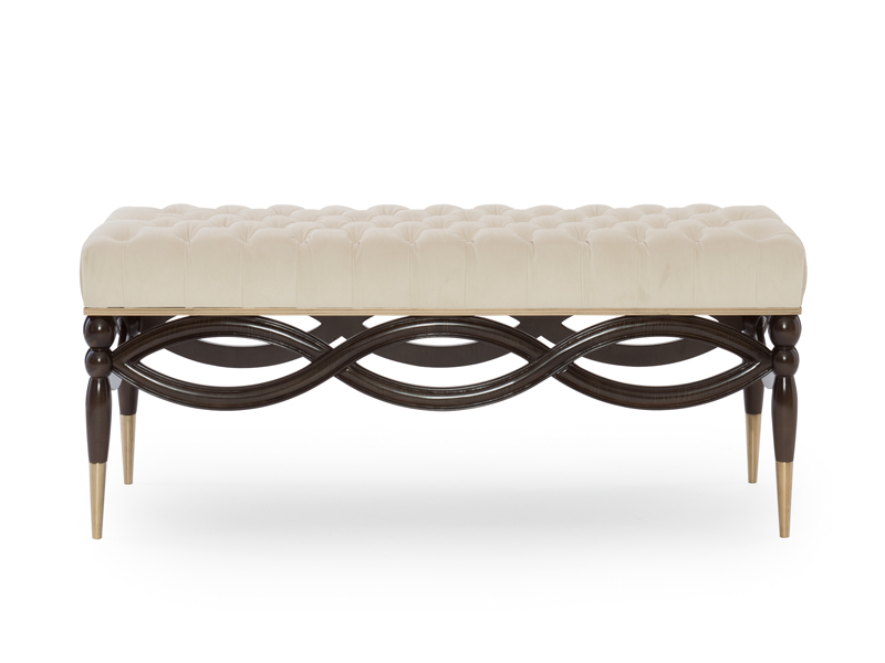 Everly tufted bed bench upholstered in silk, Taylor B, furniture, bed bench, bench, home interior