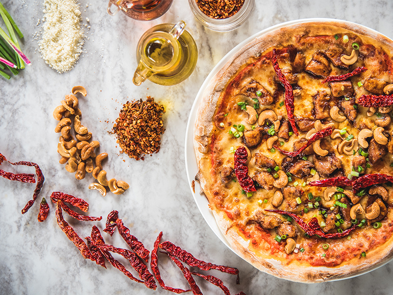 Kung Pao Chicken and Cashew Pizza, Spizza, Pizzas