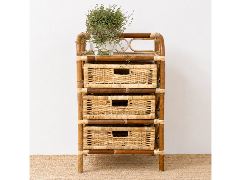 Bungalow three drawer cabinet made from natural rattan, Island Living