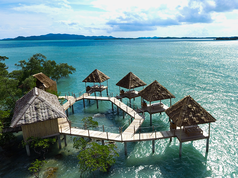 Telunas Private Island overwater spa pavilions