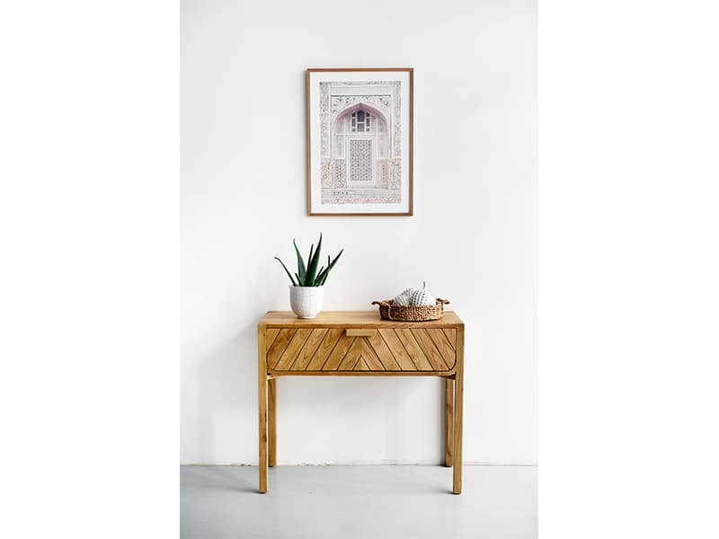 Amalfi console in Sungkai wood, $395, Island Living