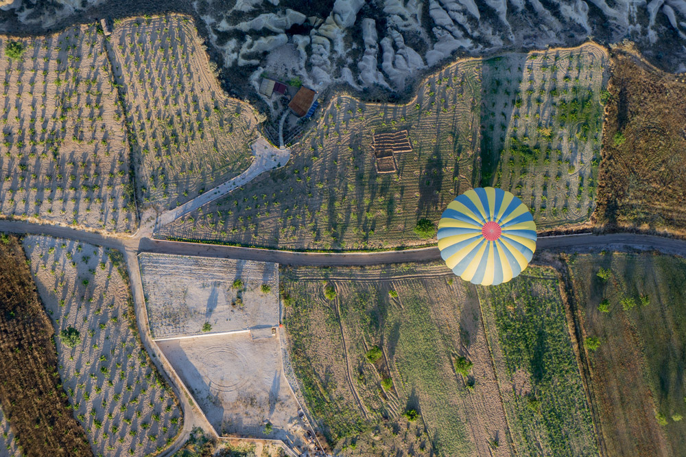 Hot-air ballooning in Asia - Overhead shot, Cappadocia