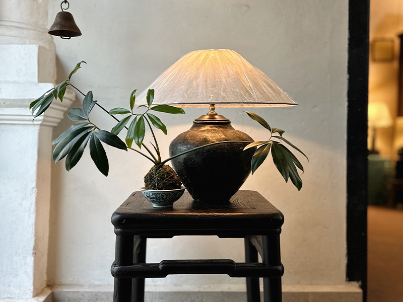 extured ceramic lamp converted from an old pot, with a less common type of undulating texture around the top that resembles sand dunes, Just Anthony