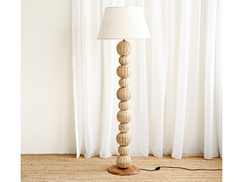 Jaimie standing lamp, handmade in Indonesia from natural rattan, lightweight yet durable natural construction, Island Living