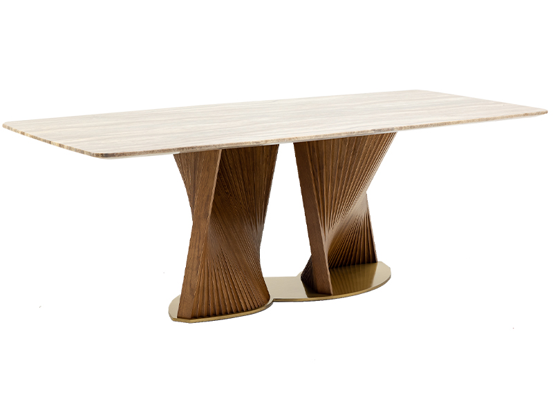 Dorchester dining table in American solid ash wood, available with brown or white marble top, Black & Walnut