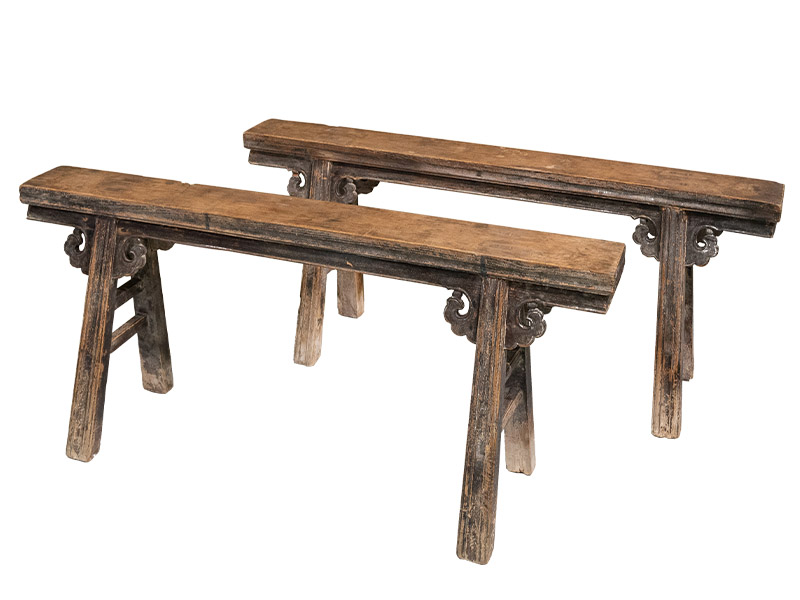 Elm wood dining benches from Zhejiang Province, China, approximately 120 years old, original patina and colour, price on request, Just Anthony
