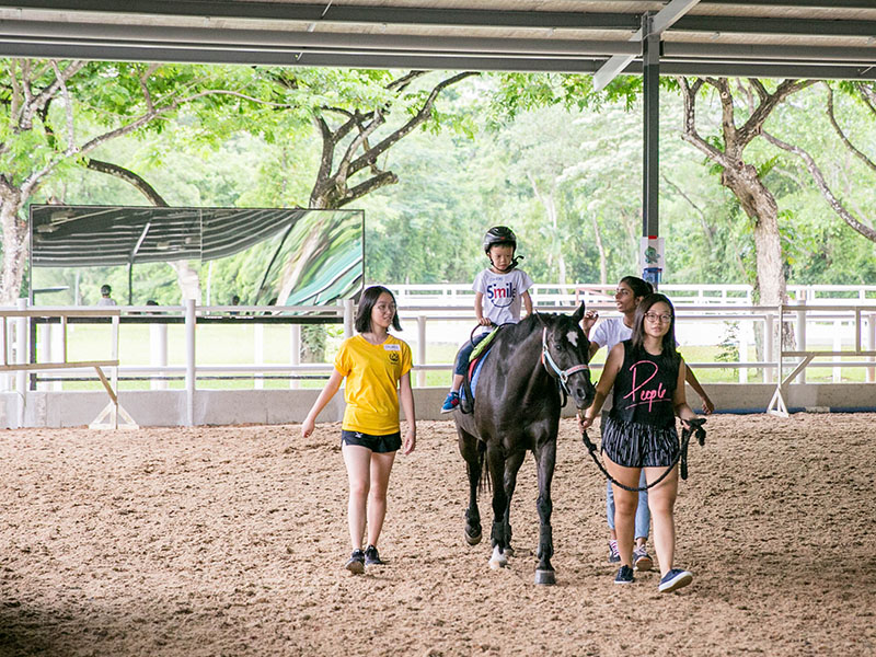 image of child on horse for story on volunteering in Singapore