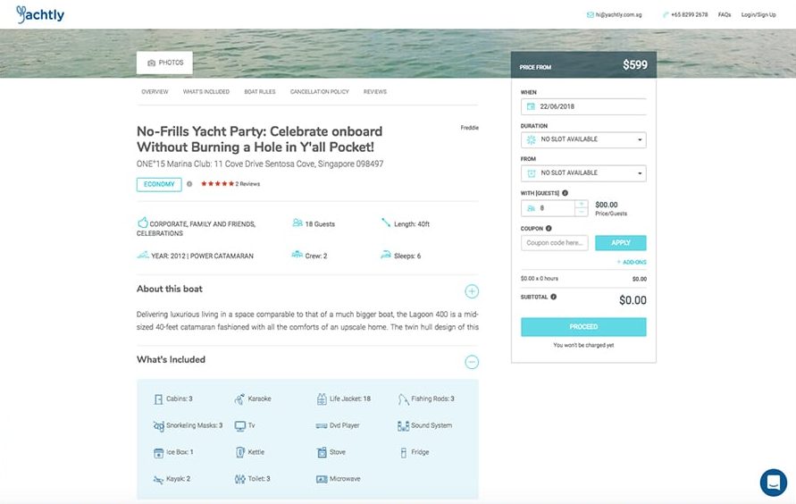 Yachtly booking page