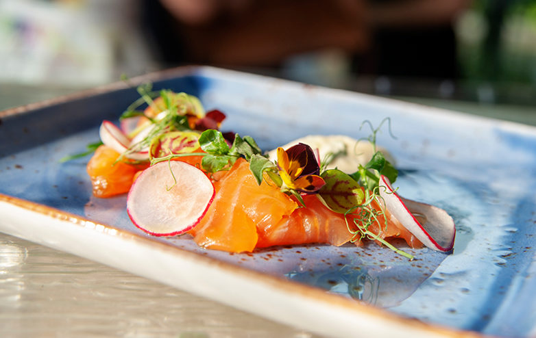 Cured certified sustainable Alaskan wild salmon with horseradish cream by Chef Chew Foong 