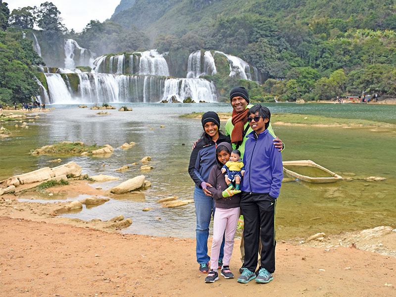 Gomez family at Ban Gioc Waterfalls, Vietnam