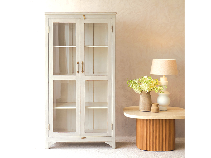 Vintage large teak cabinet in sky blue, handpicked from Rajasthan, Originals