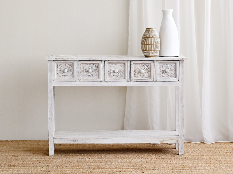 consoles - Moroccan console in rustic-style whitewash paint