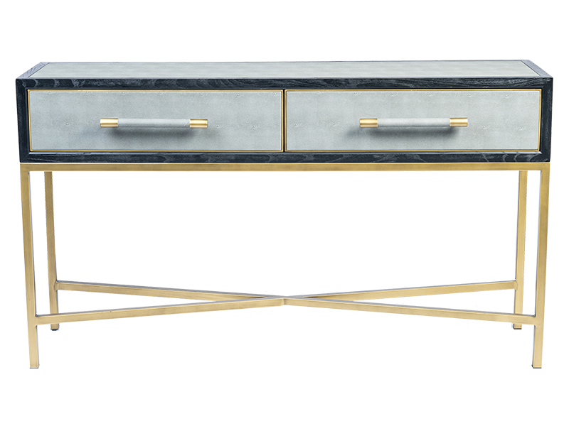 Ray console table with poplar wood frame, textured faux shagreen