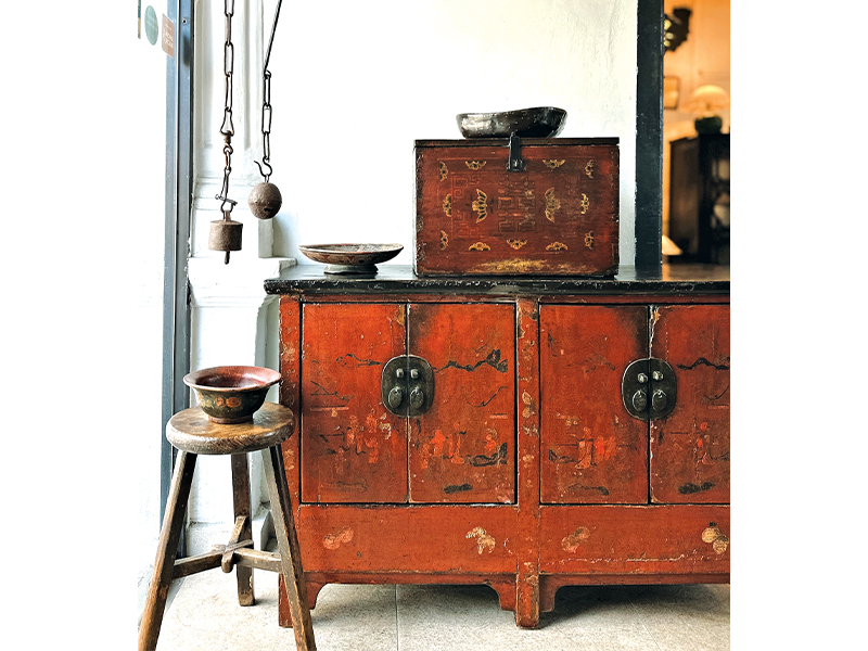 antique red cabinet