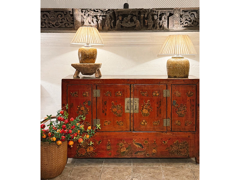 Vintage red-lacquered Dongbei sideboard