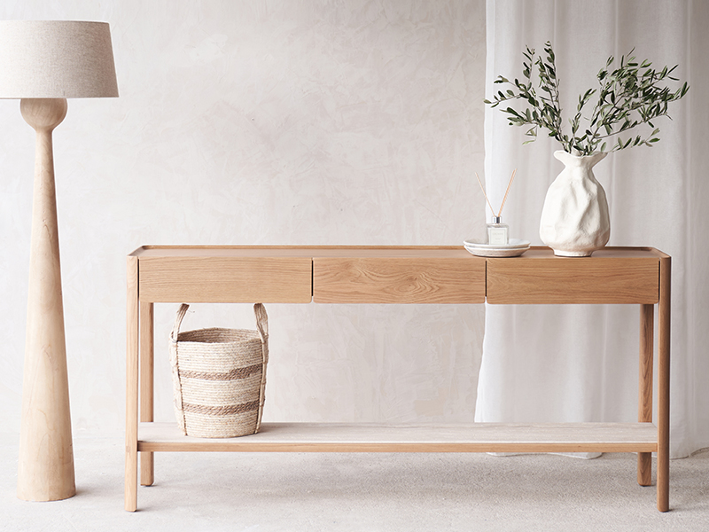 consoles - Nell console in travertine with oak frame