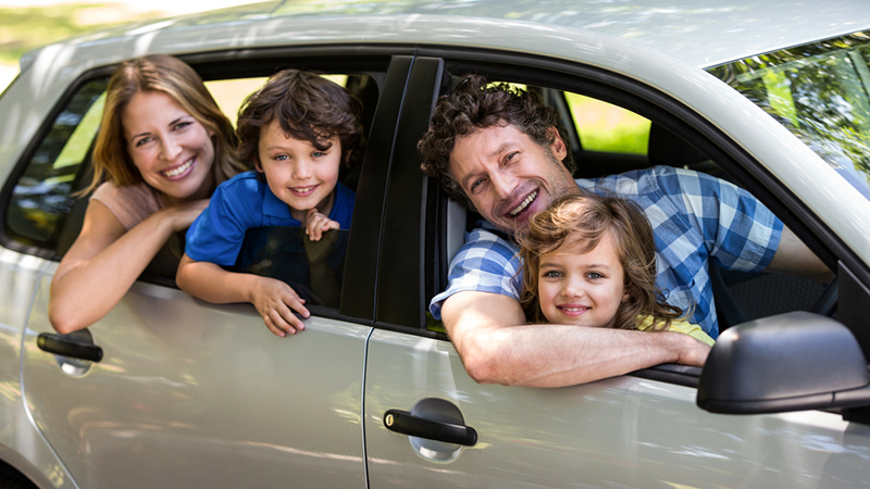 Family road trip in car rental