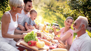 Sandwich generation family outdoor lunch