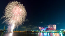 NDP 2026 fireworks in Singapore over Kallang Basin