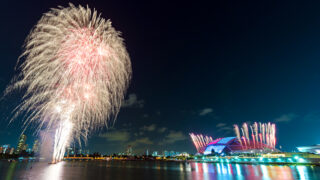 NDP 2026 fireworks in Singapore over Kallang Basin