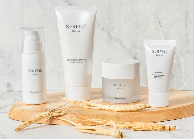 Serene Skinlab collection sensitive skin moisturiser, serum, mask and sunblock