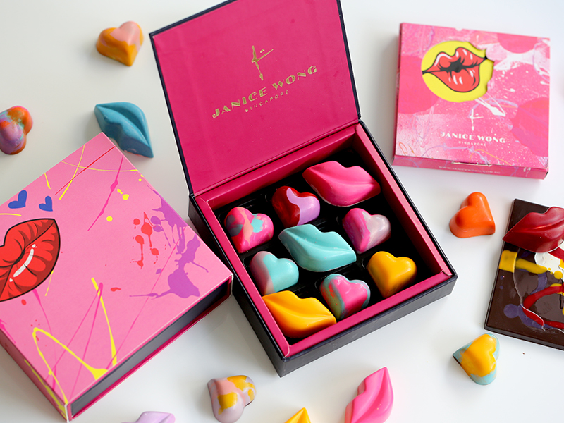 Janice Wong Valentines Day XOXO lip and heart chocolates and bars