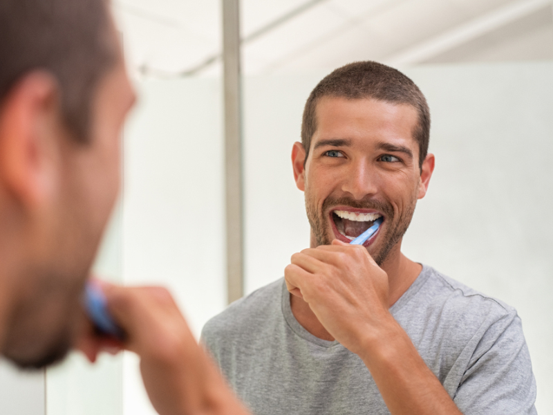 brushing and flossing for healthy, whiter teeth