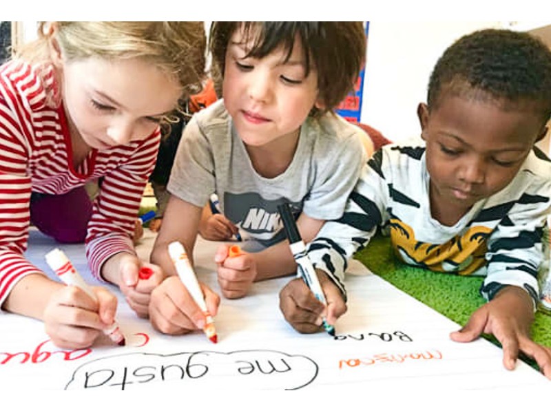 Pine Street School international New York City preschool students writing inquiry based learning