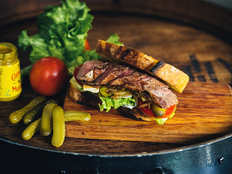 steak sandwich in Singapore pub