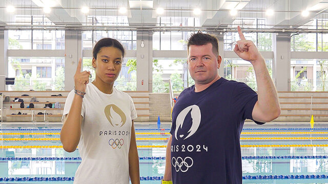 GESS competitive swimming coach Ivan with Paris Olympics 2024 qualifier Ada at pool