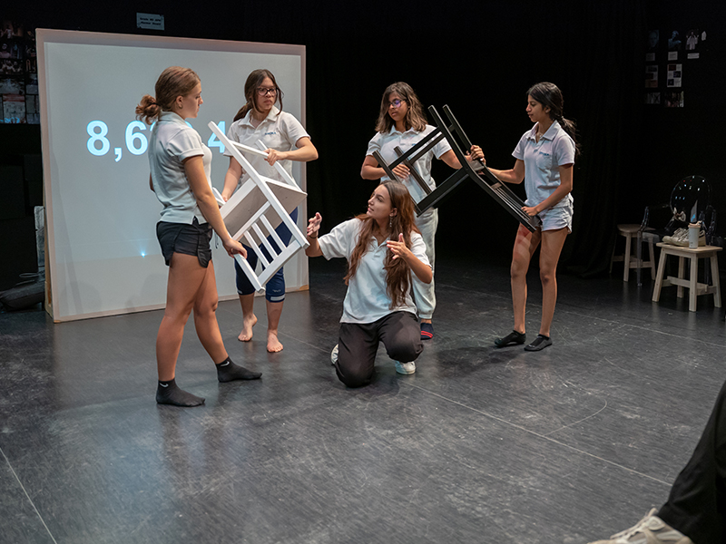 UWCSEA students rehearsing in theatre workshop