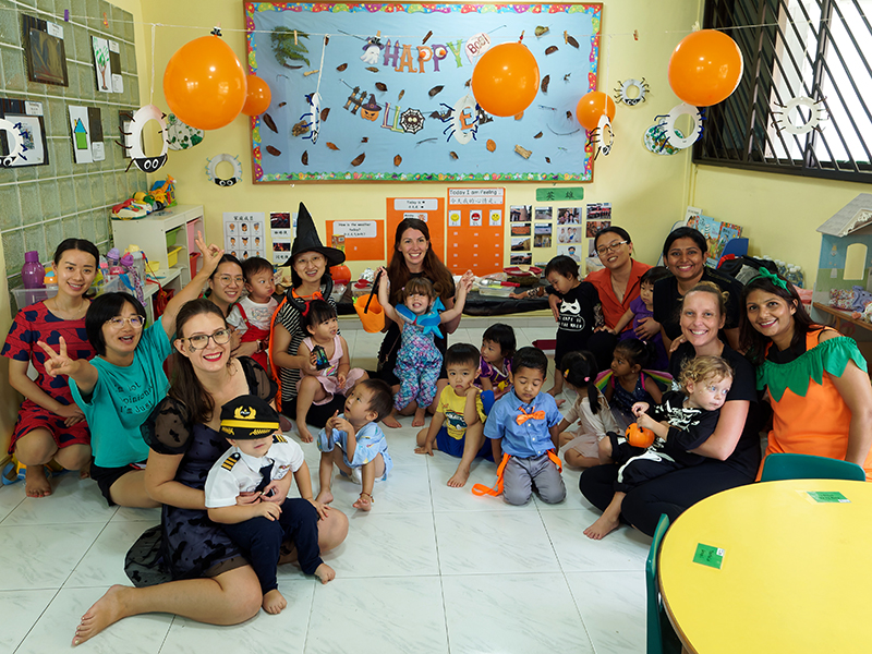 parents attend Halloween at childcare centre