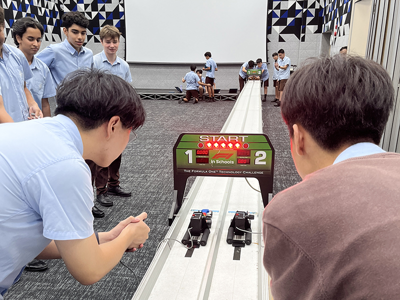 model cars racing for F1 in Schools - NLCS (Singapore)