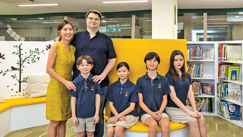 image of family with four children in Sir Manasseh Meyer International School in Singapore