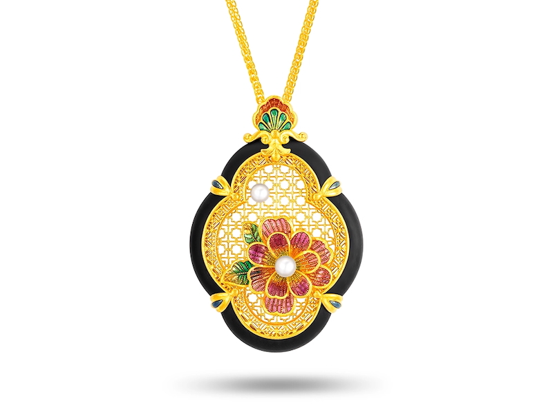 Ebony Blossom Majesty 999 Pure Gold Necklace