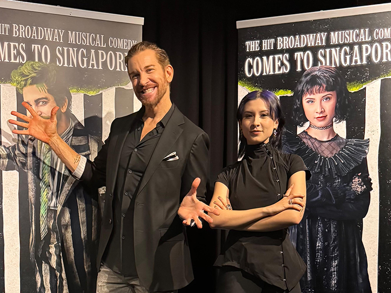 Andy Karl, Karis Oka - leads of Beetlejuice Singapore