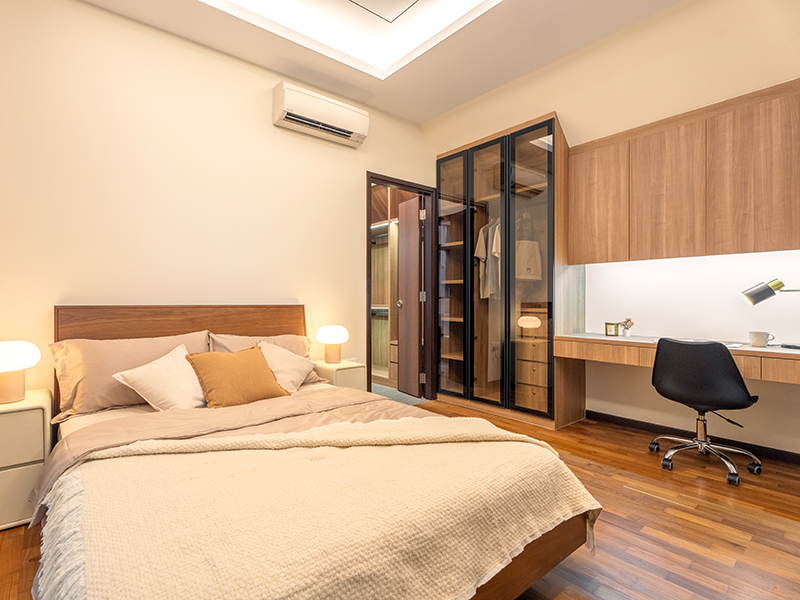 luxury property rental in Singapore - bedroom with study desk
